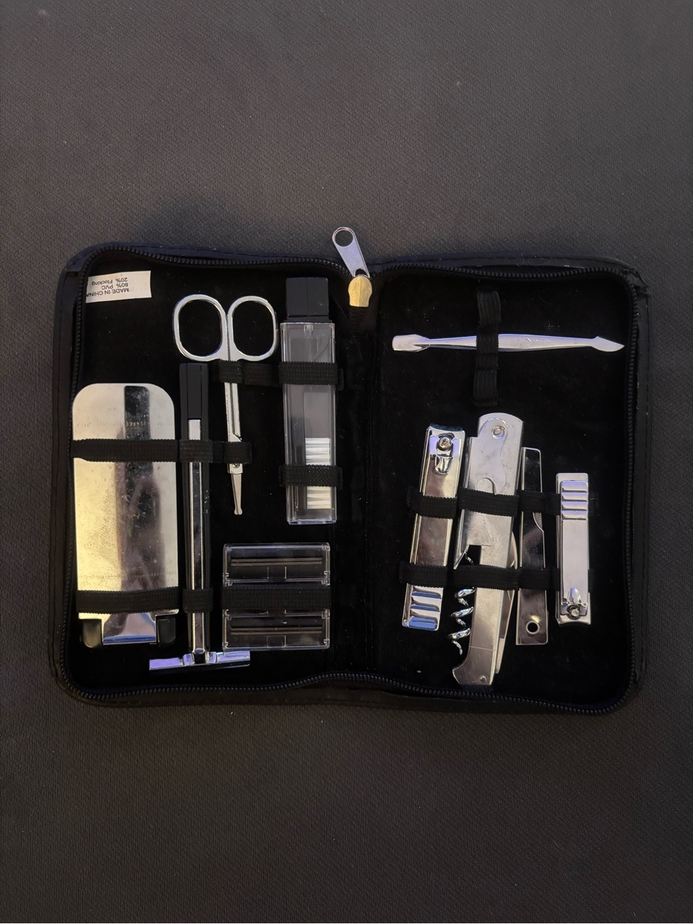 Travel Manicure & Grooming Kit - Silver Tools with Black Case